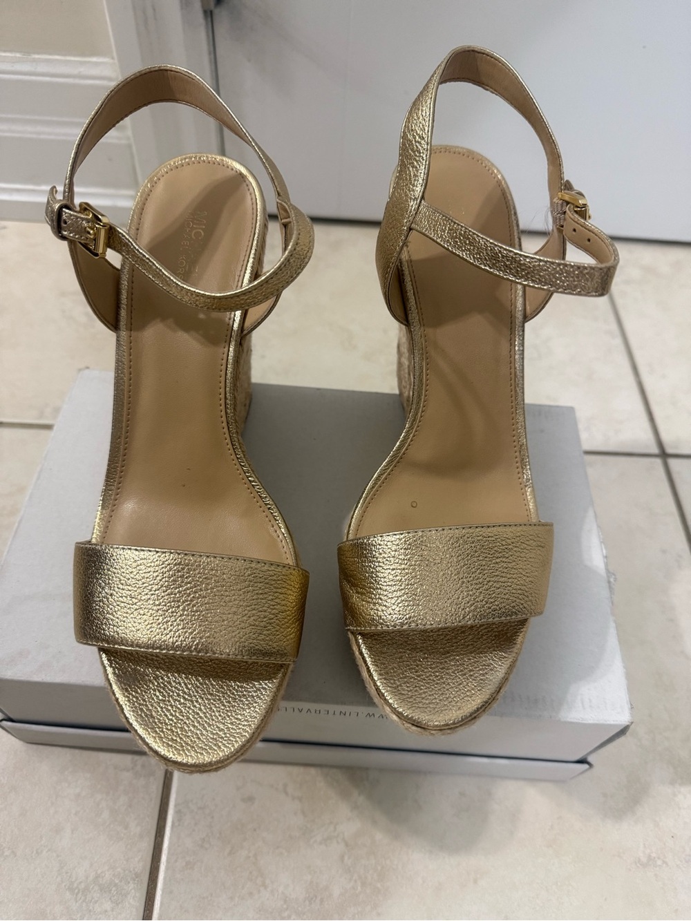 MICHAEL Michael Kors Metallic Gold Ankle-Strap Heels